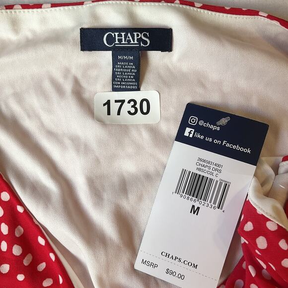 Chaps Women Midi Dress M Red Polka Dot Fit & Flare Sleeveless V-neck - Picture 2 of 10